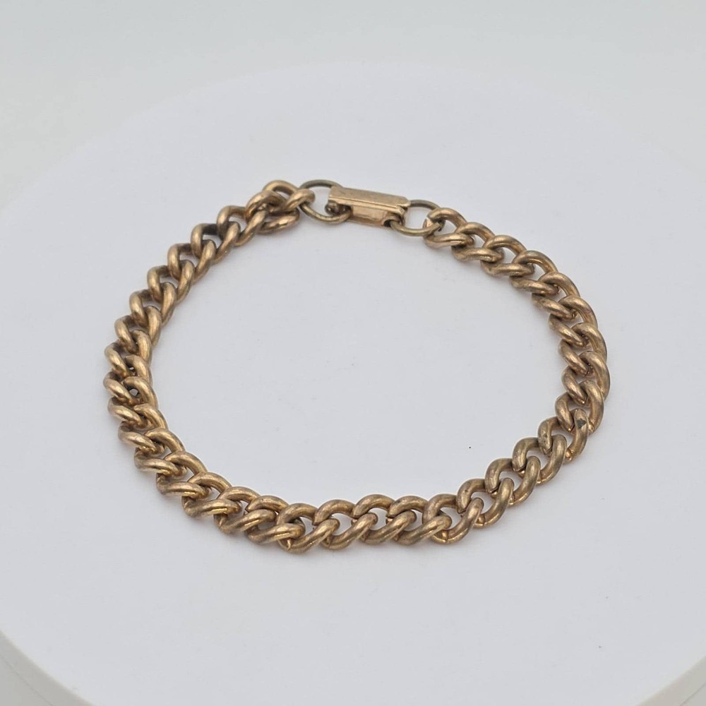 100+ Yr Old Antique CORO Bracelet Curb Chain Gold‎ Plate Signed 7.5" FREE $HIP